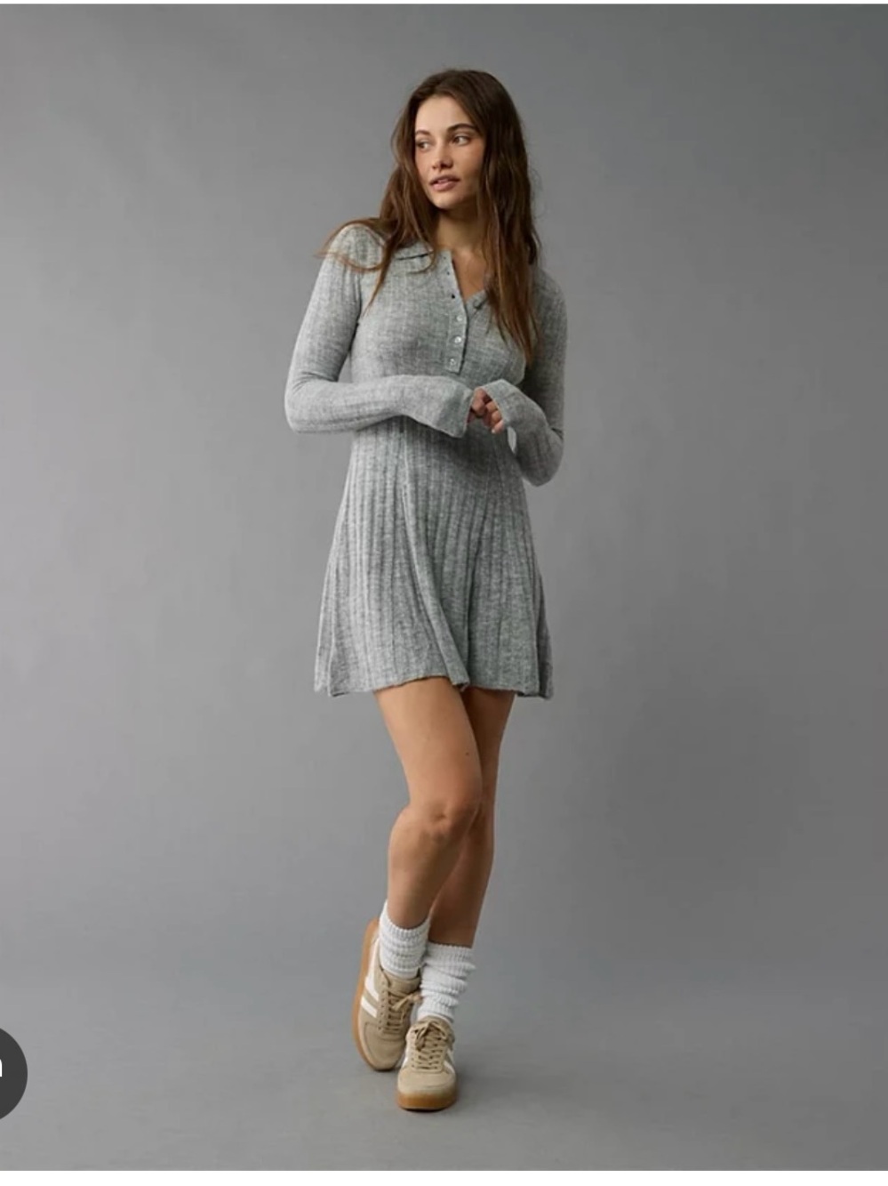 American Eagle Outfitters Gray Long Sleeve Polo Dress
